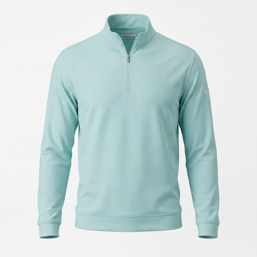 Peter Millar Perth Birdseye Performance 1/4 Zip Mens M Mint Green Bogey Hills CC